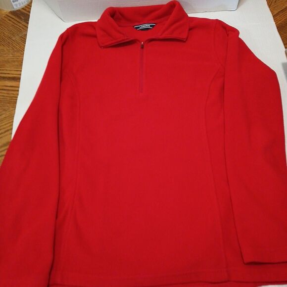 Lands End 1/4 Zip Fleece Pullover RED Womens Medium/Tall WARM COZY Jacket - Picture 12 of 16